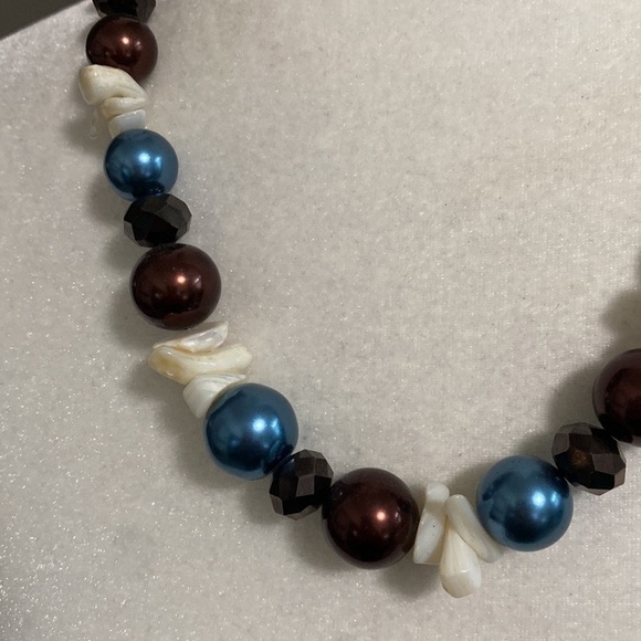 Hand Crafted Seashell Copper Blue Bronze Sparkle Vintage Bohemian Necklace - Picture 15 of 16